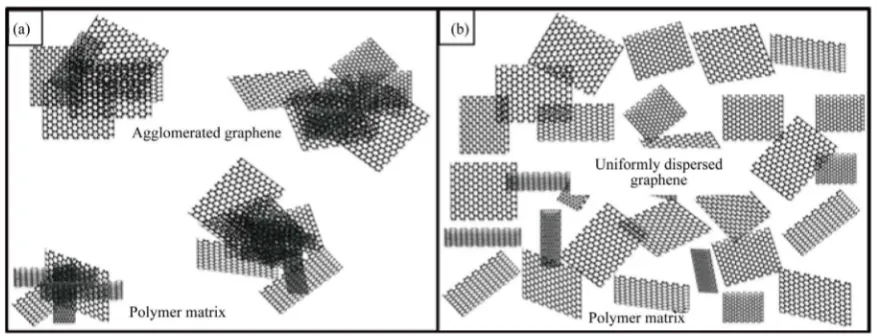 Figure 13. Dispersion state of graphene: (a) agglomerated grapheme; and (b) uniformly dispersed graphene in polymer ma-trix