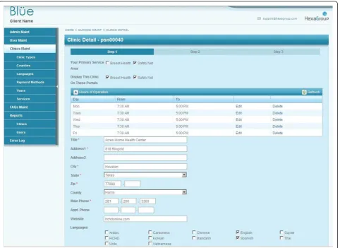 Figure 4 Data entry screen for clinics participating on the portals