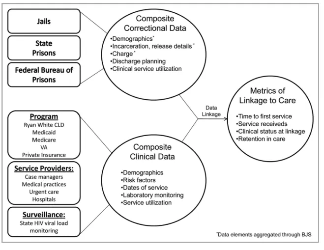Figure 1. Linking correctional and clinical data sources to evaluate linkage to care for returning prisoners with HIV.