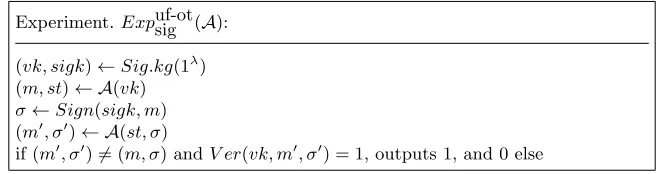 Fig. 2. One-time Unforgeable for Signatures