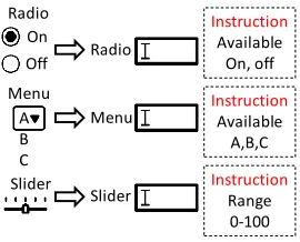 Figure 9: UI conversion. Conversion of radio button, drop-down menu and slider to an equivalent text ﬁeld with addedinstructions.