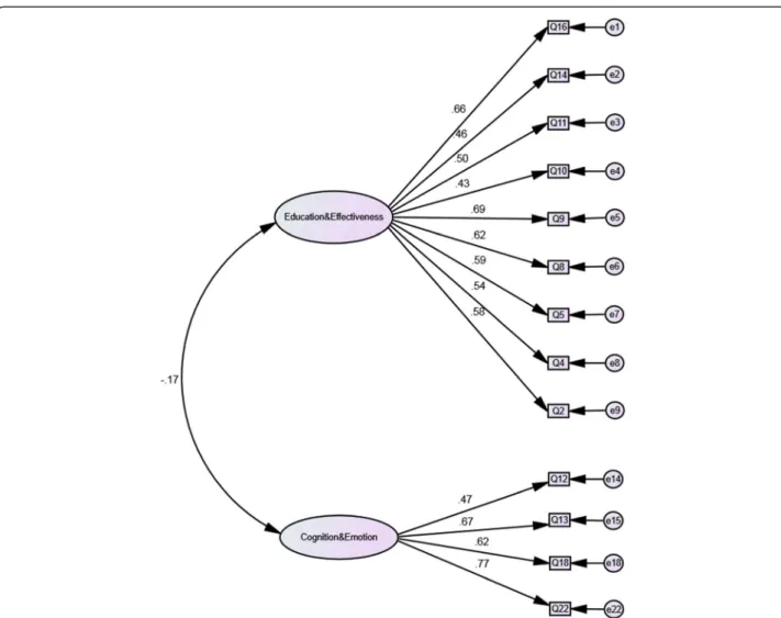 Figure 5 Confirmatory factor analysis path diagram for the 2-factor, 13-item Patient Perception Measure -Osteopathy.