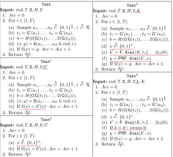 Fig. 5 Variants of function Test that are used in Game 0 to Game 8 deﬁned above.For completeness, we also include the original function Test here.