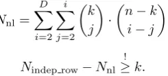 Fig. 1: Maximum number of variables k that can be kept depending on n and m.
