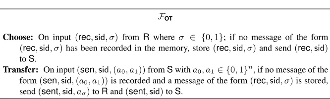 Fig. 1: The ideal functionality FOT for oblivious transfer