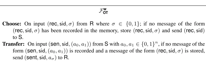 Fig. 5: The ideal functionality FwOT for weaker OT
