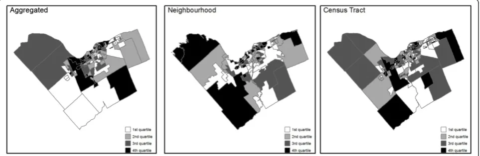 Figure 1 Spatial distribution of the morbidity rates. Respiratory health outcome rate for each spatial structure (using the quartile forclassification).
