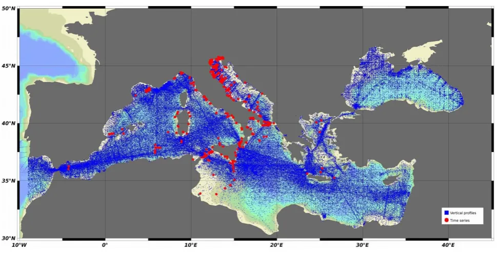 Figure 1. Distribution of the data loaded in the OGS/NODC database. 