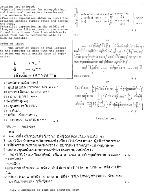 Fig. 3 Examples of text and inputted form 