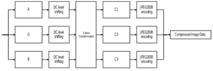Fig. 7. Structure of the JPEG2000 multiple-component encoder
