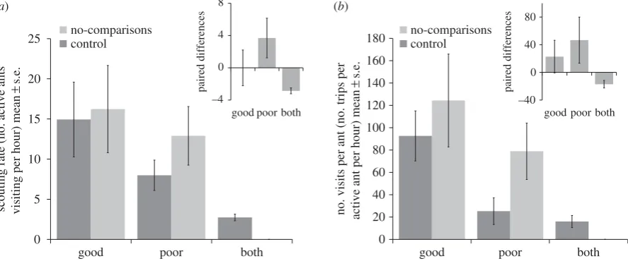 Figure 2. Ant activity during the decision-making period. (a) Number of unique ants visiting either only one of the two new nests or both nests