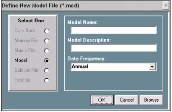 Figure 3.  Define New Model form 