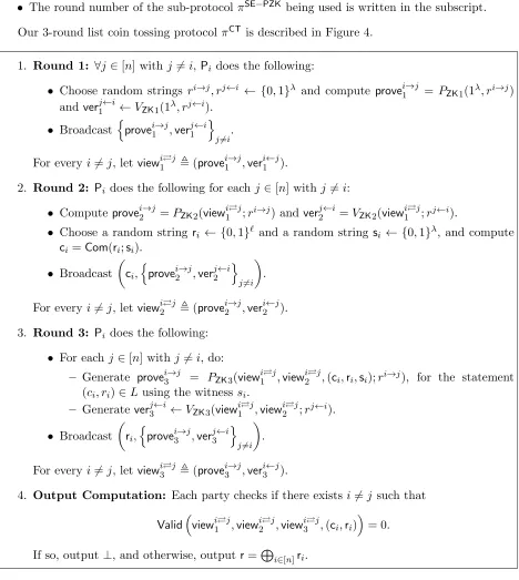 Figure 4: 3-round secure protocol  πCT for list coin tossing.