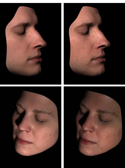 Figure 17: Face appearance changes. Top: Transferring the freck-led skin texture of the subject in Figure 1 (left)