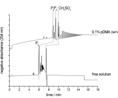 Figure 2.  Resolution of (Pi)n by CGE.  A) Analysis of sodium polyphosphate (average 