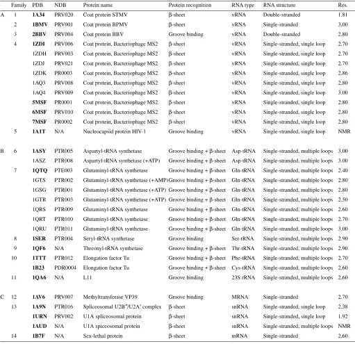 Table 1. Dataset of 32 protein–RNA complexes selected from the NDB (December 7, 1999)