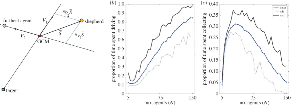 Figure 4. Projections used to define the driving and collecting modes and how the proportion of time spent driving and collecting depends on the number of(comparing the model to the sheep data (figure 5)