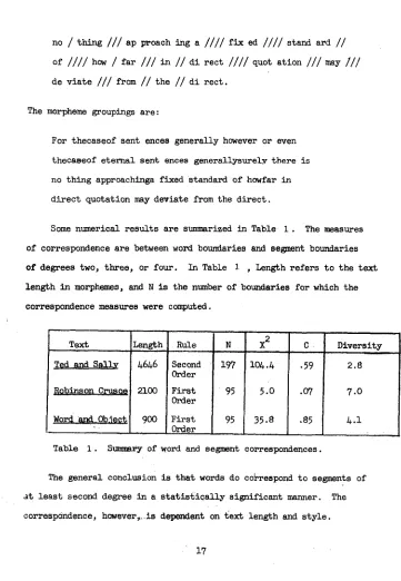 Table i. Stmmmry of word and segment correspondences. 