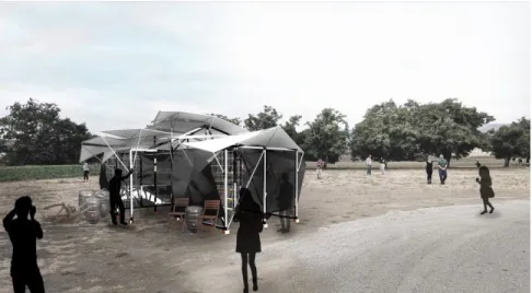 Figure 3: Final design and render of pavilion at the Saucelito Canyon Tasting Room site