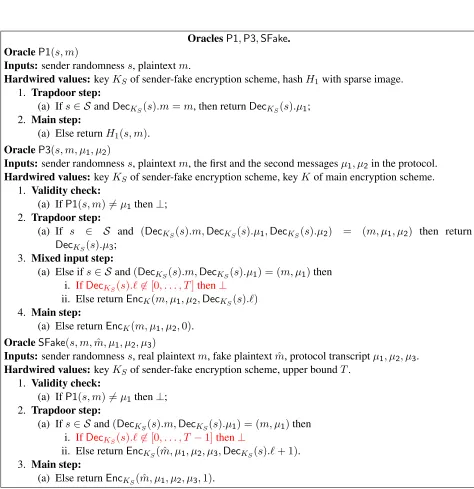 Figure 11: Oracles P1, P3, SFake. The code of the programs is unchanged, but we make the bounds on ℓexplicit in relevant places; we highlight them in red for convenience.