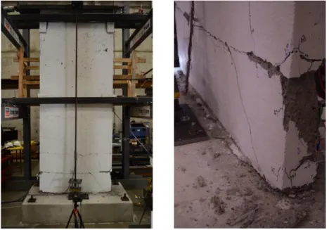 Figure 6. Final damage state of wall: (left) overall, (right) north wall end zone  Wall Performance Predictions 