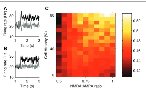 FIGURE 10 | Transient selection can be enhanced in simulated(81% cell atrophy, 0.55 NMDA:AMPA ratio).NMDA:AMPA conductance ratio against cell atrophy
