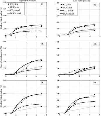 Figure 7. Simulation results of four biological elements of RhodococcusBoth: black solid is about COsolid with square marks is about experimental COfigure: grey solid with circle marks is about experimental CO sp 6L are presented