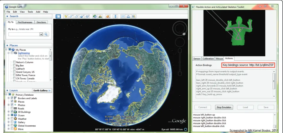 Figure 3 Using FAAST with suitable ‘key bindings’ to navigate Google Earth and Street View.