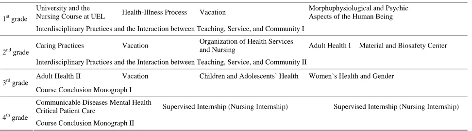 Table 1.  Curricular matrix of a nursing course in southern Brazil. 