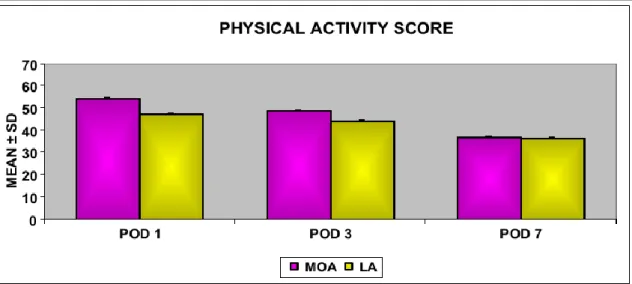 Figure 3 Comparison between the physical activity scores in the test groups 