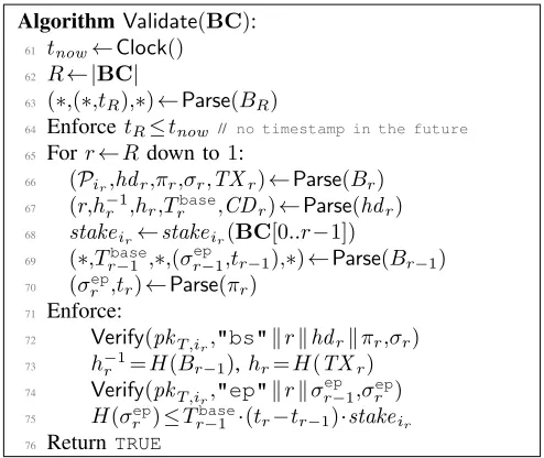 Fig. 4: Chain validation routine of PoTS. It can be executedby any initialized node (no TEE is necessary).