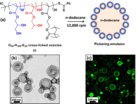 Figure 8. (a) Schematic representation of the preparation of Pickeringcross-linked vesicles