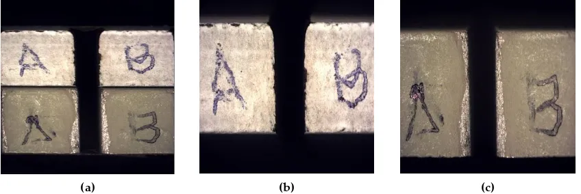 Figure 4. SOM image of the cutting front in: (a) Stack CFRP/UNS A97075; (b) CFRP plate; (c) UNS A97075 plate     