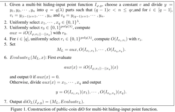 Figure 1. Construction of public-coin diO for multi-bit hiding-input point function.