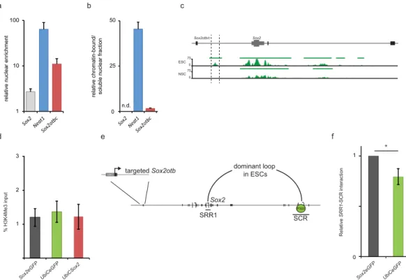 Figure 4.  Sox2 locus-specific H3K4 trimethylation and chromatin interactions in ESCs overexpressing Sox2otb