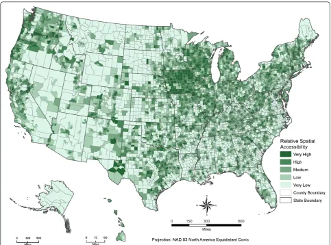 Figure 3 The PWD-based relative park spatial accessibility to parks by census tract in the U.S
