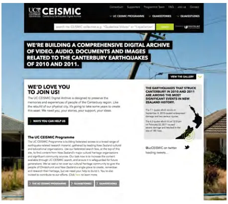 Figure 7 – Front page for CEISMIC (www.ceismic.org.nz) 