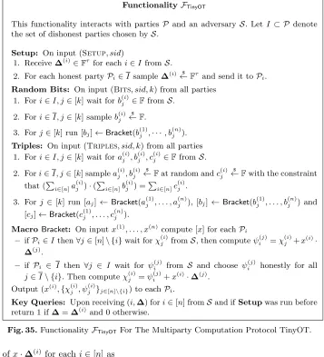 Fig. 35. Functionality FTinyOT For The Multiparty Computation Protocol TinyOT.