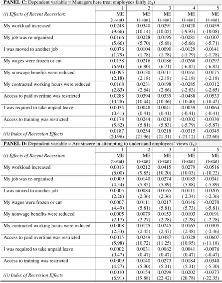 TABLE 3: Employee Trust and the Recent Financial Recession; Ordered Probit Analysis; WERS 2011 (Continued) 