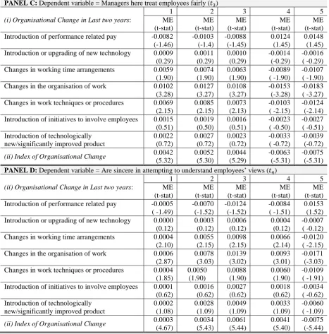 TABLE 4: Employee Trust and Organisational Change; Ordered Probit Analysis; WERS 2011 (Continued) 