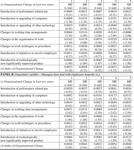 TABLE 5:  Employee Trust and Organisational Change; Ordered Probit Analysis; WERS 2004 