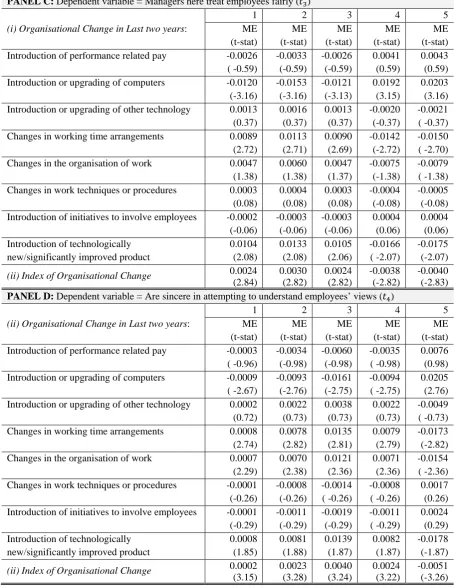 TABLE 5: Employee Trust and Organisational Change; Ordered Probit Analysis; WERS 2004 (Continued) 