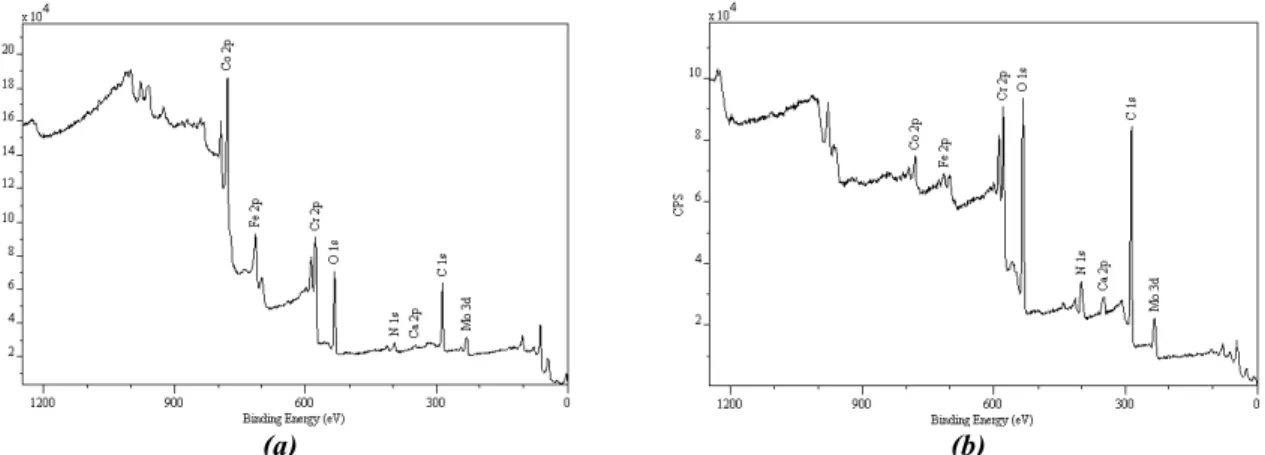 Table 2 – Obtained chemical composition from XPS analysis of (a) clean and (b) deposited areas