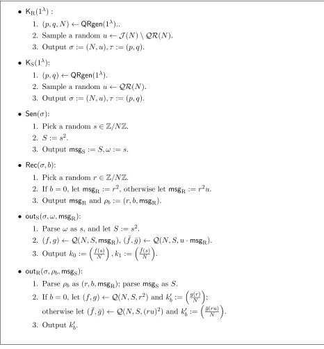 Figure 4: Non-Interactive Oblivious Transfer from QR
