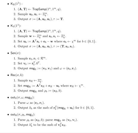 Figure 5: Non-Interactive Oblivious Transfer from LWE