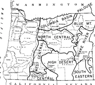 FIGURE 5. General location and extent of the natural areas of Eastern Oregon. Field delineation of these areas is recorded on detailed maps of the region and is based on soil-plant relationships determined by field study