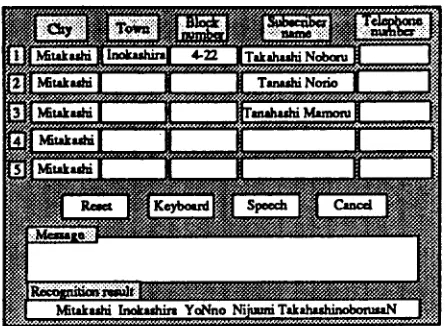 Figure 8: Exaznple of a window in the multi-modal dialog system for telephone directory assistance