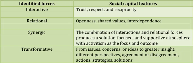 Table 10 Social Capital Features within Identified Forces 
