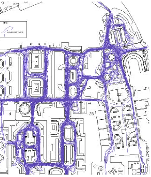 Figure 7: The correlation between agent (generated) movement using agents with the clustering coefficient rule, and observed shopper movement in the department store (r2=.13, n=49, p<.05)