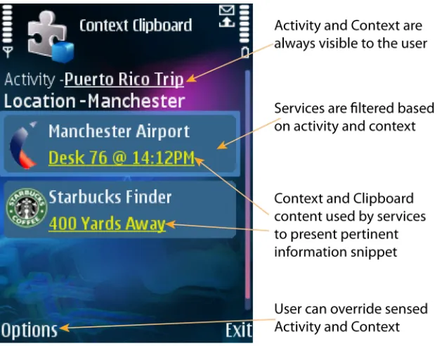 Figure 2: Most relevant services are listed first; services are automatically parameterised and offer ‘at a glance’ information snippets 